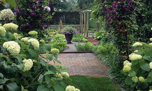 Vào mùa hè, khu vườn tuyệt đẹp có cẩm tú cầu nở dưới cổng vòm, phía dưới vòm hoa ông lão tím ngát. Đi dạo khắp khu vườn, bạn sẽ tìm thấy những bông hoa rực rỡ với đủ màu như cầu vồng. Hoa diên vĩ, hoa đậu lupin, hoa tử đằng, hoa tulip, hoa thược dược, hoa chuông xanh, hoa thủy tiên, hoa lục bình, hoa păng-xê và hoa vân anh,...tô điểm cho không gian sống của Ina Garten.