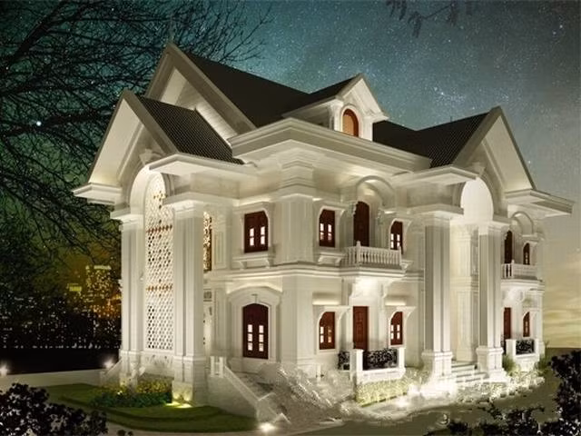 Không cần chất liệu đắt tiền, sự nổi bật trong thiết kế biệt thự 2 tầng là hệ lan can với những con tiện trang trí tinh xảo. Ảnh: Nhadepvn.