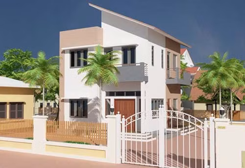 Thiết kế mái lệch tạo nên sự khác biệt và cách điệu so với những ngôi nhà khác. Ảnh: Thietkethicongnhadep.