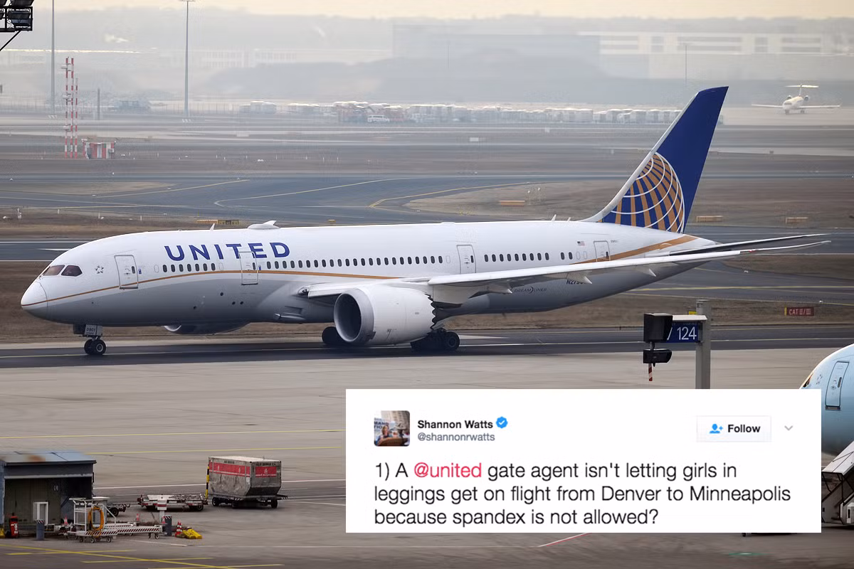Nhân viên hàng không yêu cầu cô mặc quần khác hoặc mặc một chiếc váy bên ngoài quần legging mới được lên máy bay. Ảnh: Wordpress.