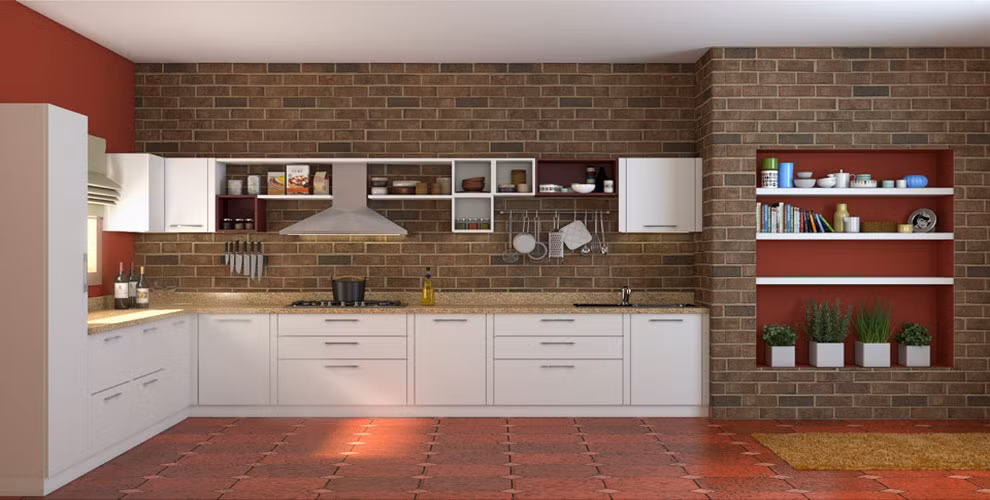 Cách đơn giản nhất tạo ra sự thay đổi nhanh chóng không gian phòng bếp là thay đổi tông màu khu vực nấu nướng. Bạn có thể chọn sơn màu sáng và sơn lại tường hoặc đơn giản hơn là sử dụng giấy dán tường. Ảnh: Urban Ladder.