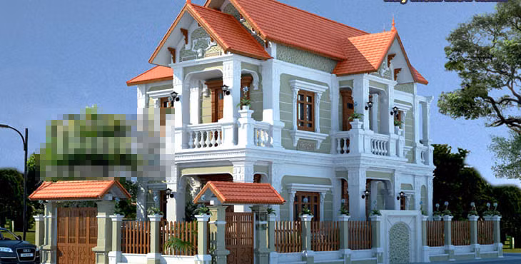 Cùng với những đường nét đậm chất cổ điển, công trình còn ấn tượng bởi sự đan xen cân đối của mái ngói và tông màu trắng chủ đạo. Ảnh: Betaviet.