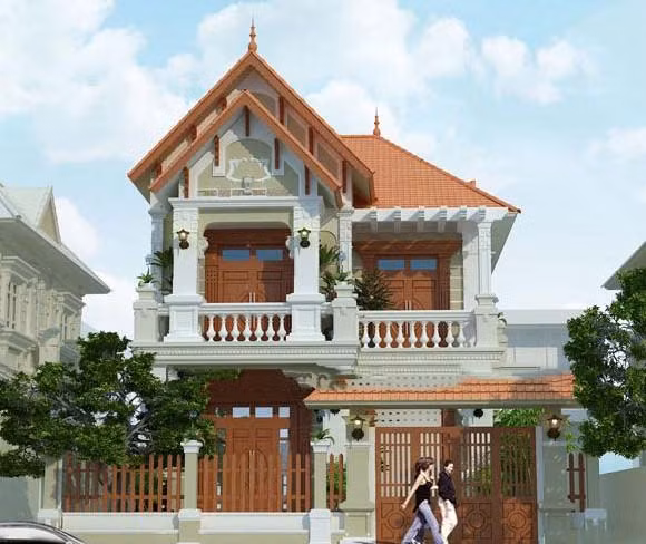 Sự sang trọng của ngôi nhà nằm ở trụ cột vững chắc và mái thái chữ A. Ảnh: 10nhadep.