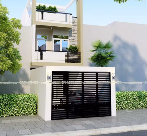 Thiết kế hiện đại với hai phòng ngủ ở tầng 2 được đảm bảo ánh sáng và sự thông thoáng nhờ giếng trời và hệ thống cửa kính lớn. Ảnh: Catxanh.