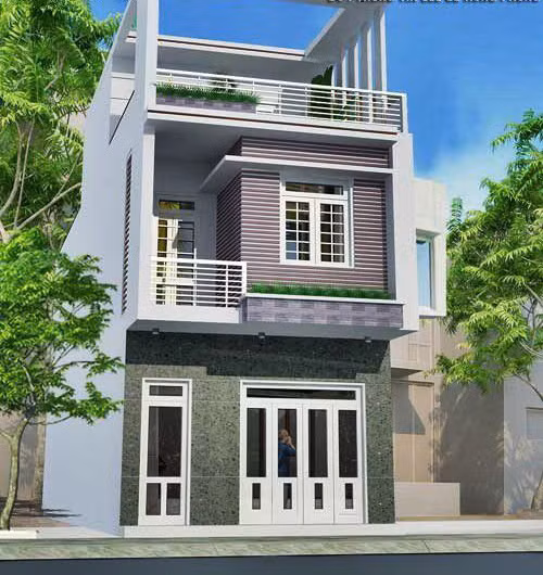 Căn nhà nổi bật ở gần gạch ốp độc đáo cho mỗi tầng. Ảnh: Datbinhduong.