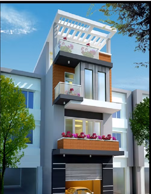 Nhà ống có gara ô tô, 3 phòng ngủ và giếng trời cho không gian mở thanh thoát hiện đại. Ảnh: Thietkexaynha.