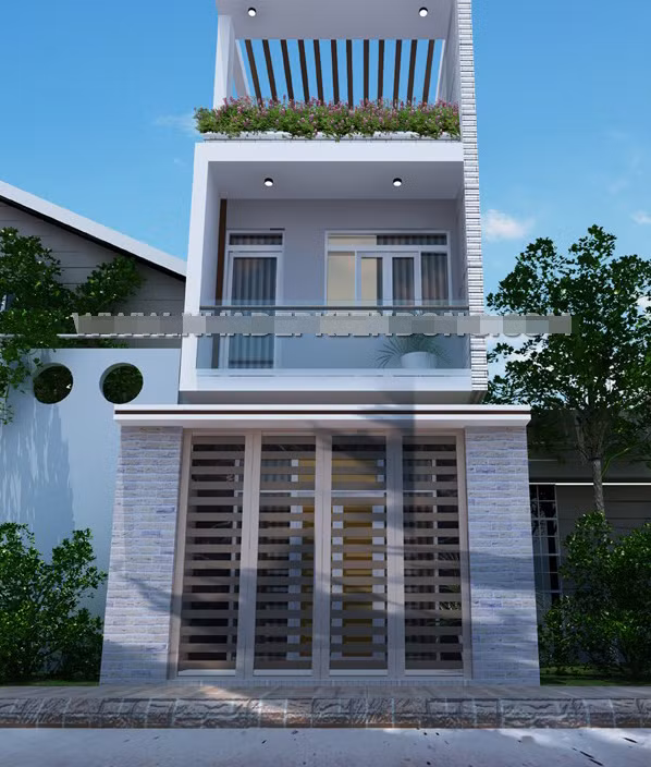 Mặt tiền thiết kế đơn giản theo phong cách hiện đại nhưng tạo hình đơn giản. Ảnh: Nhadepkiendong.