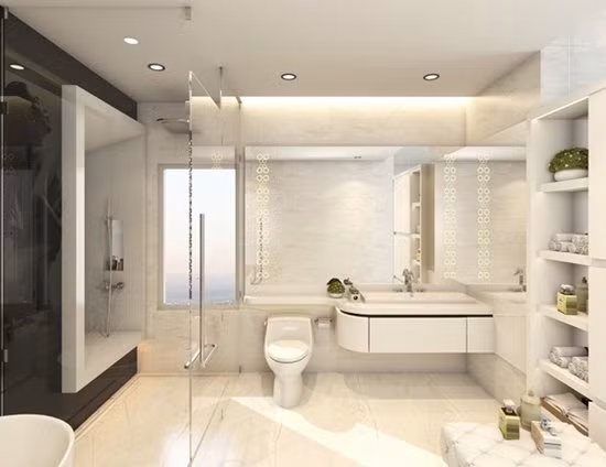 Nhà vệ sinh cũng rất rộng, được lắp đặt đầy đủ tiện nghi, hiện đại.