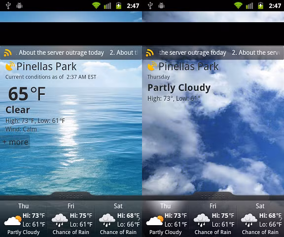 Go Weather là ứng dụng thời tiết phổ biến với người dùng Android. Nó có khả năng dự báo thời tiết ở nhiều khu vực và chính xác đến không ngờ. Ảnh: Cnet.