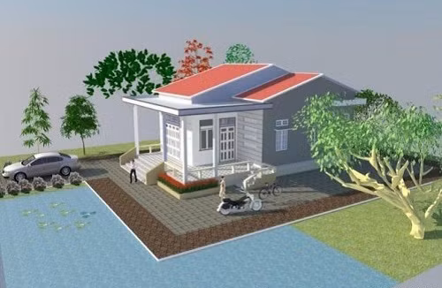 Mẫu nhà cấp 4 này được thiết kế 2 cửa chính đi vào. Ảnh: Thietkethicongnhadep.