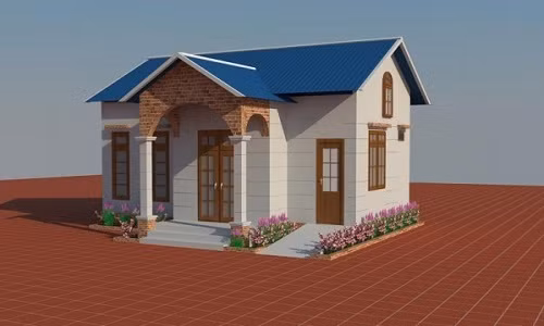 Đây là mẫu nhà cấp 4 mái tôn được thiết kế theo kiểu nhà ngang 2 phòng ngủ, được bố trí 1 bên, phòng khách và phòng ăn được bố trí tại giữa nhà. Ảnh: Thietkethicongnhadep.