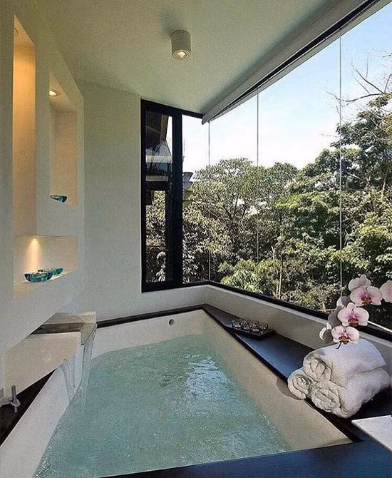 Hồ bơi mini dưới dạng bồn tắm trong thiết kế nhà sang chảnh.