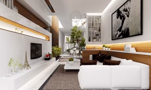 Phòng khách chật hẹp, gia chủ nên tận dụng các góc nhà bằng cách đặt bình phong, kệ hay chậu cây xanh...Ảnh: Bindo.