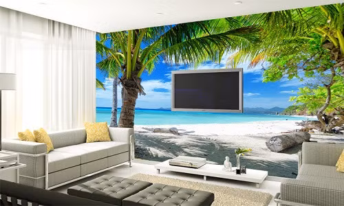 Thật lạ kỳ, chiếc ti vi lơ lửng trên bãi biển. Ảnh: AliExpress.