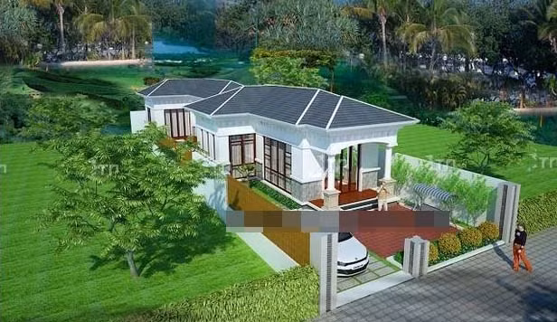 Nhà cấp 4 cổ điển Pháp mái thái hình chữ L, phù hợp với khí hậu Việt Nam. Ảnh: Thietkenhadepmoi.