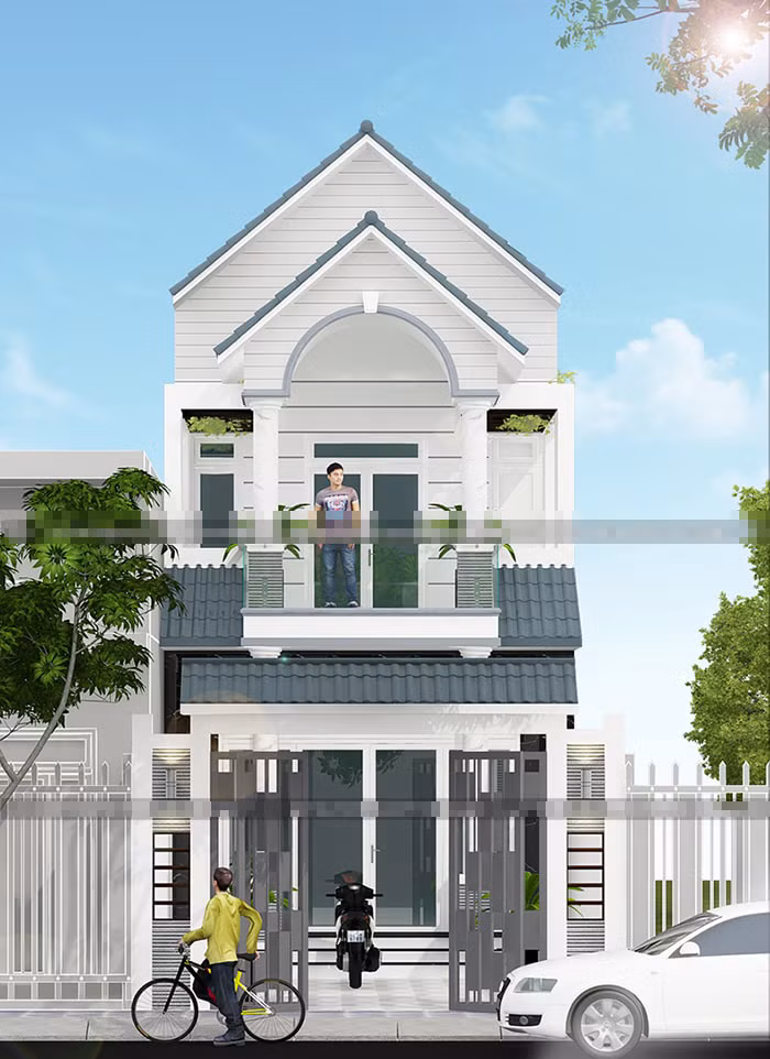 Mặt tiền của ngôi nhà được dùng gạch ốp tường cao cấp với màu đen sang trọng nổi bật bên cạnh sắc trắng tinh khôi. Ảnh: Xaydungnhadepmoi.