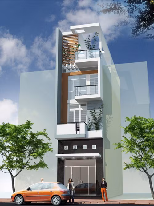 Đơn giản hóa mọi chi tiết trang trí nhưng ngôi nhà 3 tầng vẫn đẹp sang trọng. Hệ thống cửa kính ở các tầng vừa giúp lấy ánh sáng tối đa vừa thể hiện rõ nét tính hiện đại. Ảnh: Nhadepsang.