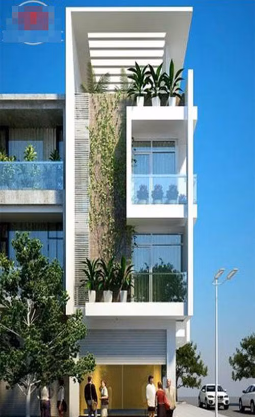 Giam màu kem kết hợp chi tiết nhấn của cây xanh ở mỗi tầng tôn lên sự sang trọng của ngôi nhà. Ảnh: Timeviet.