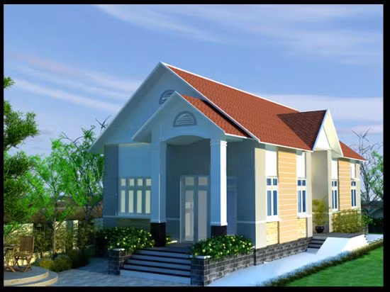 Mẫu nhà điểm nhất chính là mái nhà, vừa tạo thêm không gian phía trên làm thêm phòng ngủ và đặc biệt hơn.