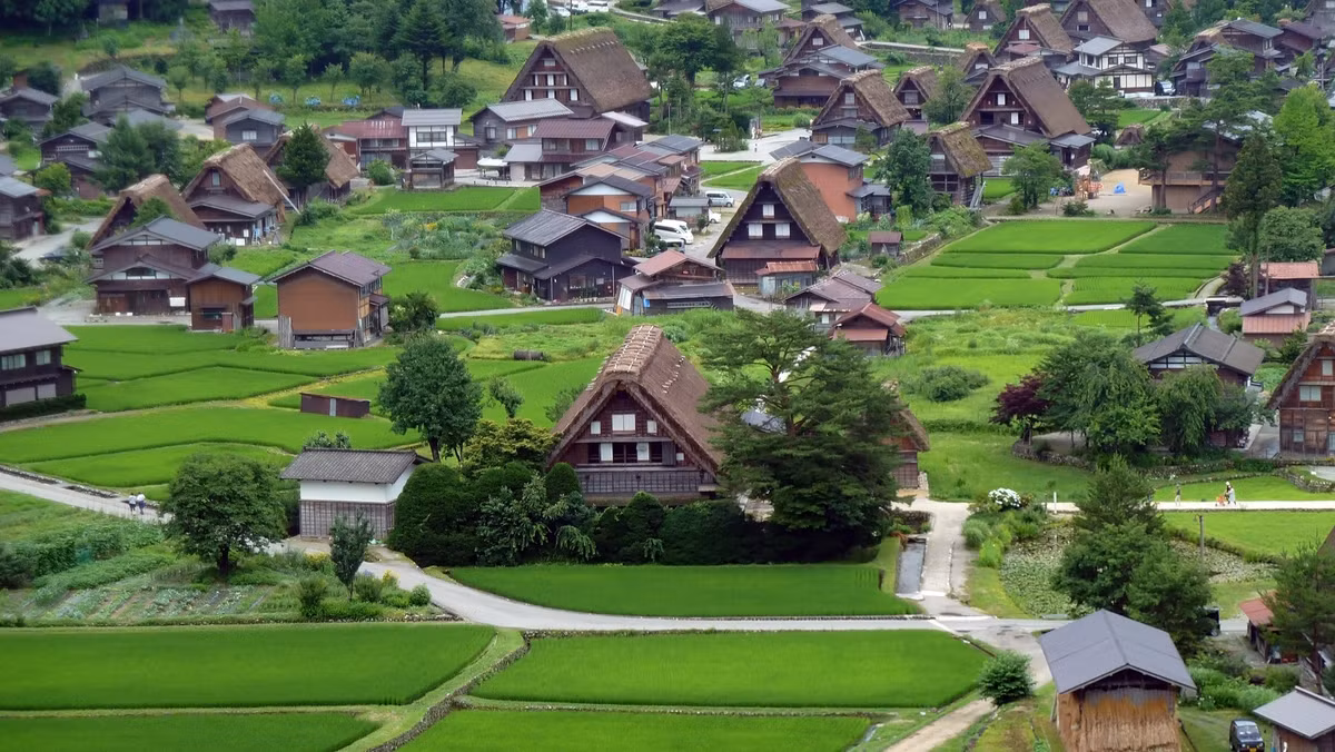 Làng có hơn 100 ngôi nhà cổ, trong đó có căn nhà cổ nhất hơn 400 tuổi. Kiến trúc nhà trannh mái dốc trong làng được ví như những mái nhà cầu nguyện. Ảnh: TravelJapanBlog.