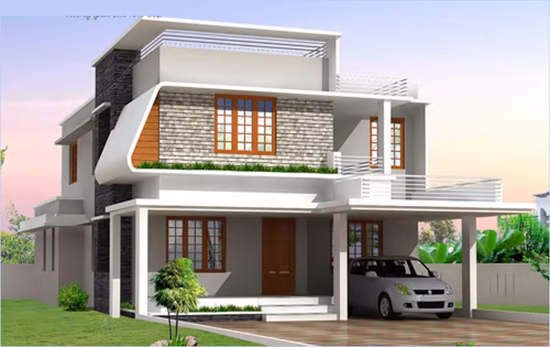 Nhà 2 tầng mái bằng có gara để xe hơi. Ảnh: Phuongvinhjsc.