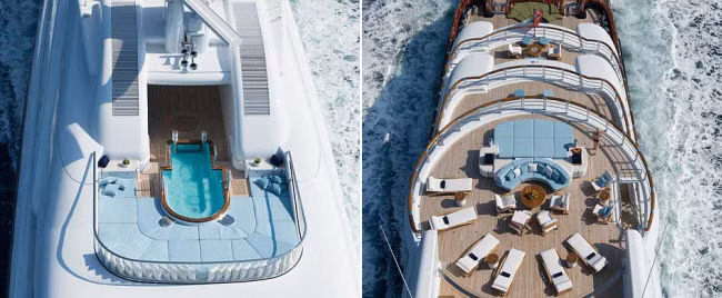 Du thuyền dài 88m bao gồm 6 boong. Các khu vực trên du thuyền được kết nối nhờ thang máy trung tâm.