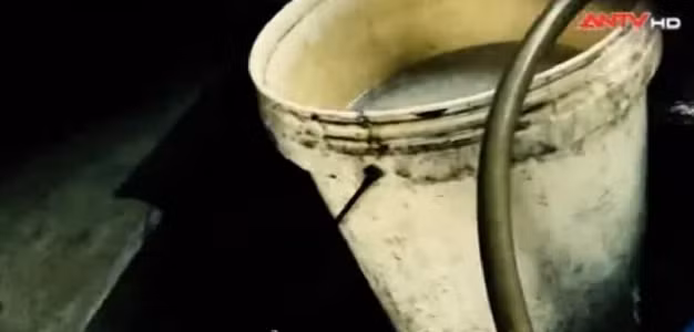 ...chậu cáu bẩn ngay trên nền đất.