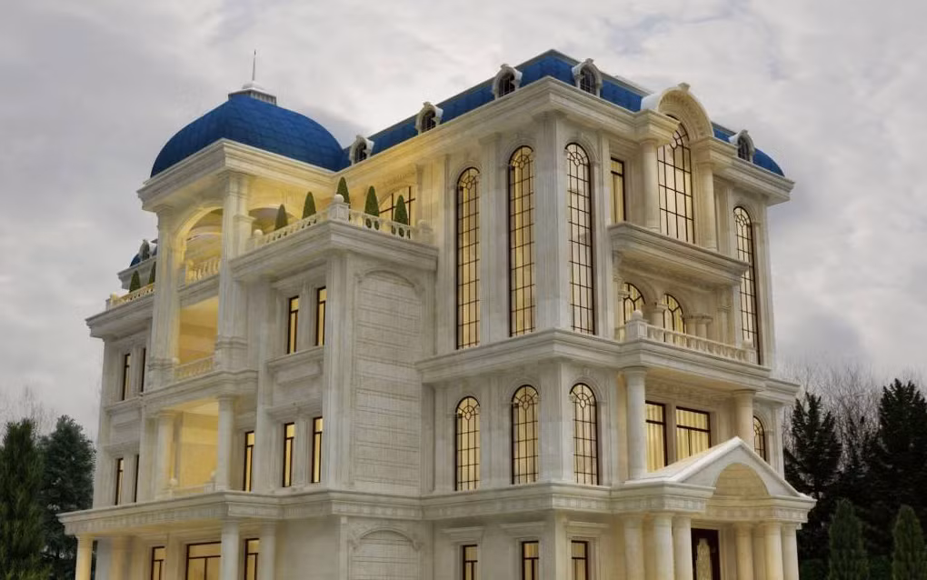 Mẫu biệt thự bán cổ điển được thiết kế hoàn toàn bằng đá cẩm thạch cao cấp. Ảnh: Kientrucadong.