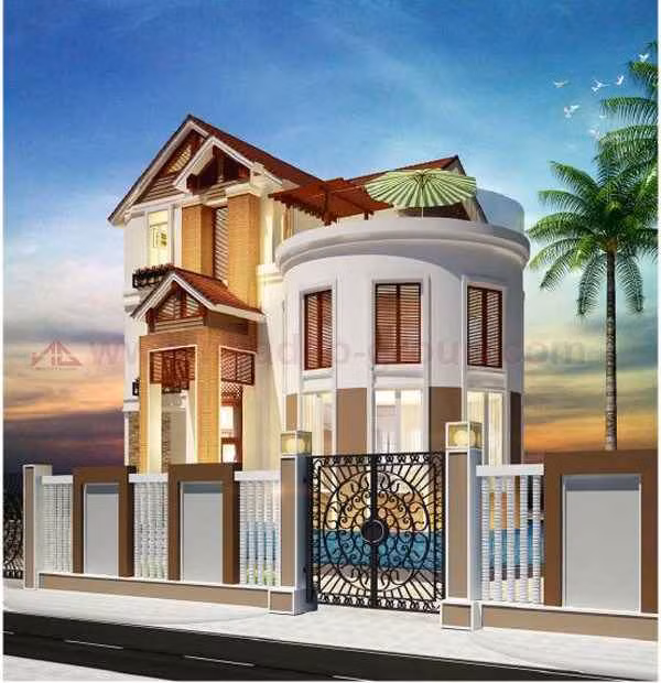 Không gian sống trong một khối trụ tròn làm cho mẫu thiết kế biệt thự trở nên đặc trưng và đầy cá tính. Ảnh: Ngoinhadep.