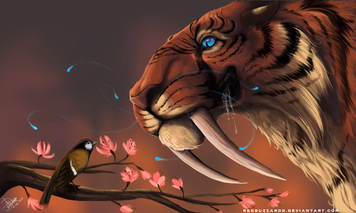 Dưới công nghệ photoshop, răng nanh của hổ dài hàng mét. Ảnh: Sketchoholic.