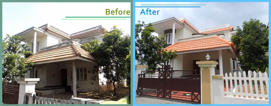 Ngôi nhà khang trang hơn khi chủ nhà thay toàn bộ hệ thống cửa, màu sơn và mái ngói. Ảnh: Cochinhomerenovations.