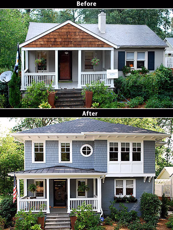 Chủ nhà xây thêm tầng thứ hai dựa trên nền móng cũ. Kết cấu mái nhà hiện đại và hệ thống cửa là điểm nhấn của ngôi nhà sau cải tạo. Ảnh: Interior Design Inspirations.