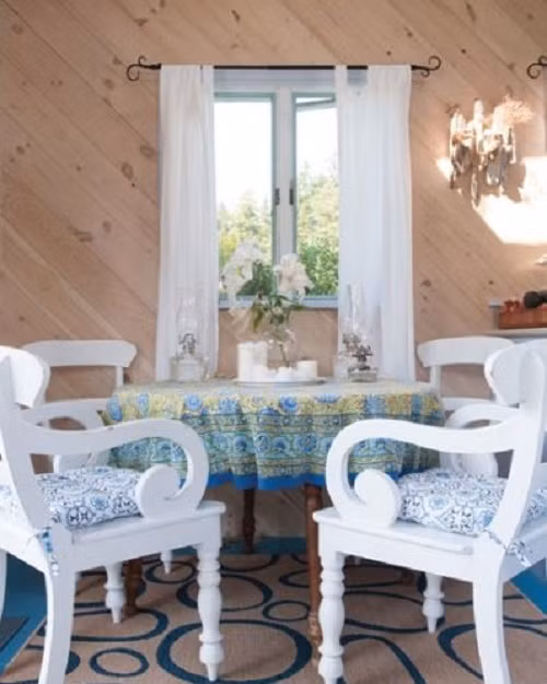 Tường nhà được làm bằng gỗ thông, sơn chống thấm bên ngoài bằng Polyurethane.