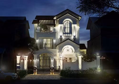 Căn nhà rộng gần 300m2 có đầy đủ tiện ích như bể bơi, vườn, phòng đọc sách, karaoke...Ảnh: Khám phá.
