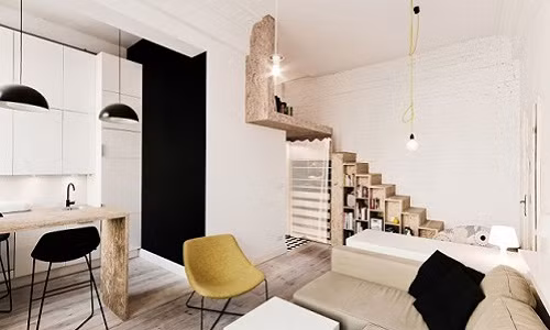 Mặc dù có diện tích vô cùng khiêm tốn nhưng căn hộ 29m2 vẫn được thiết kế đầy đủ phòng ngủ, phòng khách, phòng bếp cho tới kho chứa đồ.