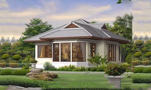 Thiết kế biệt thự vườn 1 tầng hiện đại với đầy đủ công năng chính và đảm bảo yếu tố gần gũi với thiên nhiên. Ảnh: Inhome.