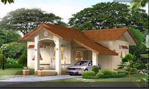 Nhà vườn nhỏ xinh có gara ô tô nổi bật giữa không gian xanh. Ảnh: Bannhadian.