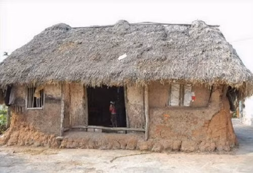 Nhà có mái lợp rơm, rạ, vách trát đất (trộn rơm thật nhuyễn). Ảnh: Blogspot.