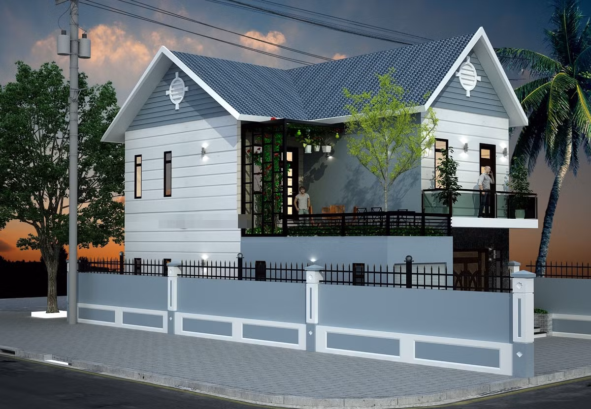 Biệt thự 2 tầng hút ánh nhìn với mặt tiền rộng tuyệt đẹp. Ảnh: Bietthunhaphodep.