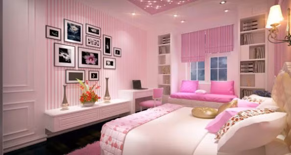 Màu hồng dễ thương phù hợp với cặp vợ chồng mới cưới. Ảnh: Khonggiannhadep24h.