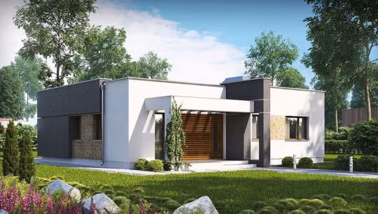 Phía trước nhà cấp 4 được thiết kế thêm phần sân vườn trồng cỏ kết hợp với đá tự nhiên. Đây chính là nơi uống trà ngắm cảnh thú vị của gia chủ. Ảnh: Vtkong.