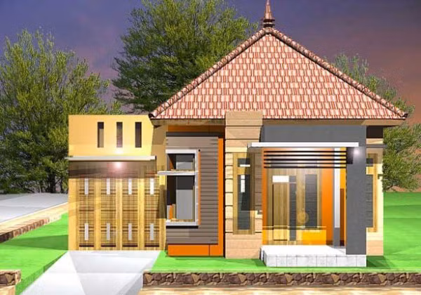 Mẫu nhà mái vuông cùng với phần bếp tách riêng ra và màu sắc lạ mắt đã tạo nên một không gian mới mẻ. Ảnh: Nhadepso.