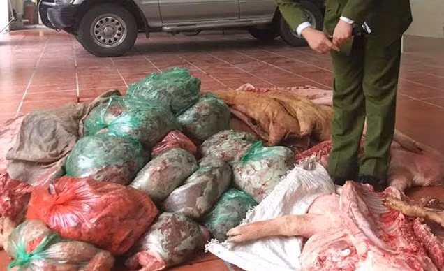 Thịt ở hầu hết quán nướng vỉa hè được nhập ở các chợ đầu mối, những lợn lung tung. Phần lớn là các loại thịt không tiêu thụ hết tại các lò, người ta dồn vào và xuất đi nơi khác. Ảnh: Baophunu.