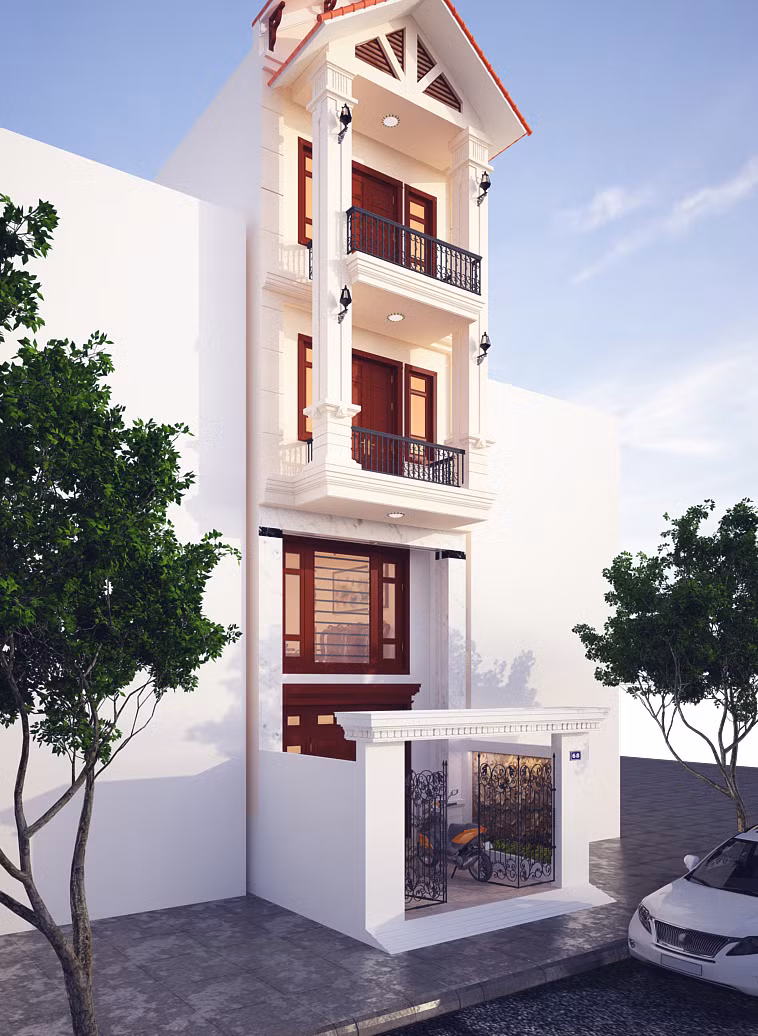 Nhà ống kiến trúc Pháp kiều diễm, mang nét đẹp hoàn hảo. Ảnh: Xaydungvugia.