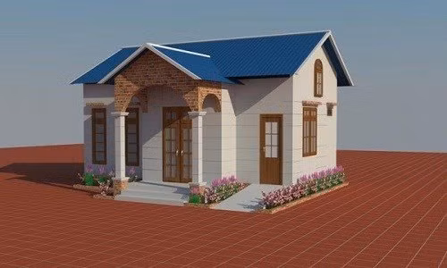 Mặt tiền nhà cấp 4 được thiết kế rất đơn giản với phần mái nhà đua ra và sử dụng luôn làm mái hiên.