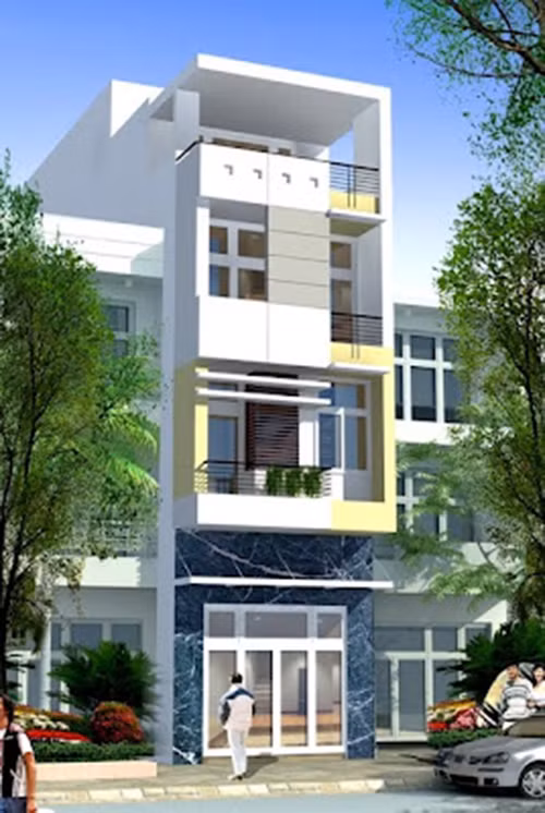 Đá ốp tầng 1 cho ngôi nhà thêm sang trọng. Ảnh: Datbinhduong.