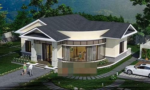 Khoảng sân vườn rộng rãi với tầng tầng lớp lớp cây cỏ hoa lá cùng lối đi uốn lượn tạo không gian thoáng đãng và mát mẻ. Ảnh: Angcovat.