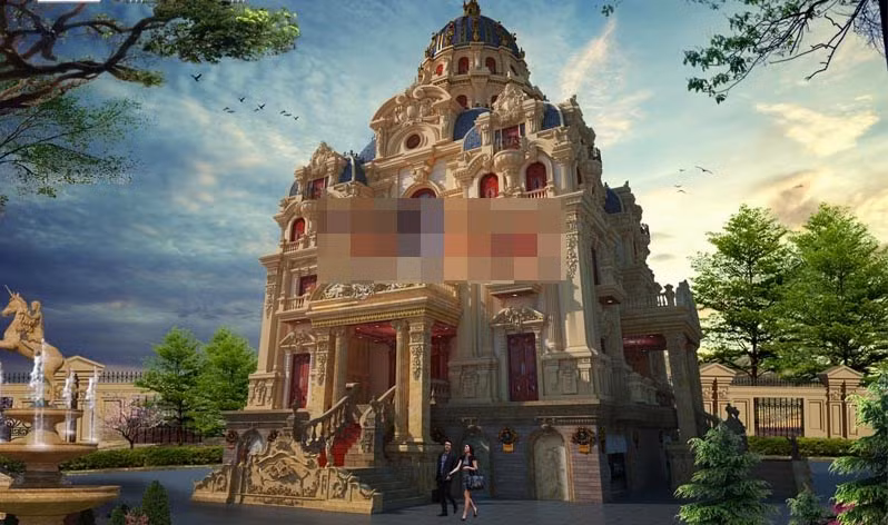 Biệt thự 3 tầng kiểu Pháp đồ sộ như lâu đài cổ kính. Ảnh: Thietkebietthucodien.