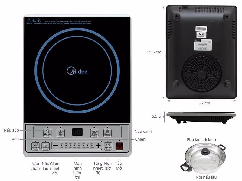 Người dùng chuộng sản phẩm của Midea có thể chọn Bếp từ Midea MI-B2015DE với thiết kế đơn giản, chịu nhiệt tốt. Ảnh: Điện máy xanh.