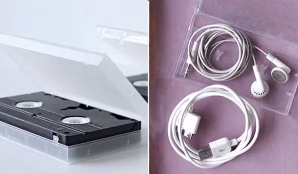 Hộp băng cát-sét cũ là nơi cất gọn gàng các loại dây công nghệ như tai nghe, dây sạc điện thoại...Ảnh: News.